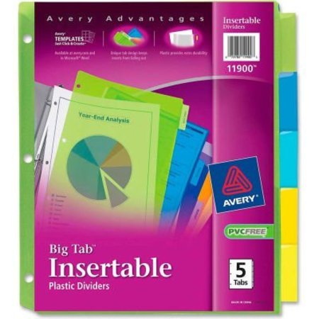 AVERY DENNISON Avery Big Tab Plastic Insertable Divider, Print-on, 5 Tabs, Multicolor/Multicolor 11900